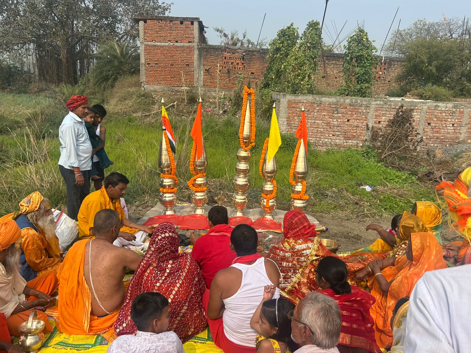 Ritual circle and puja offerings arranged outdoors
